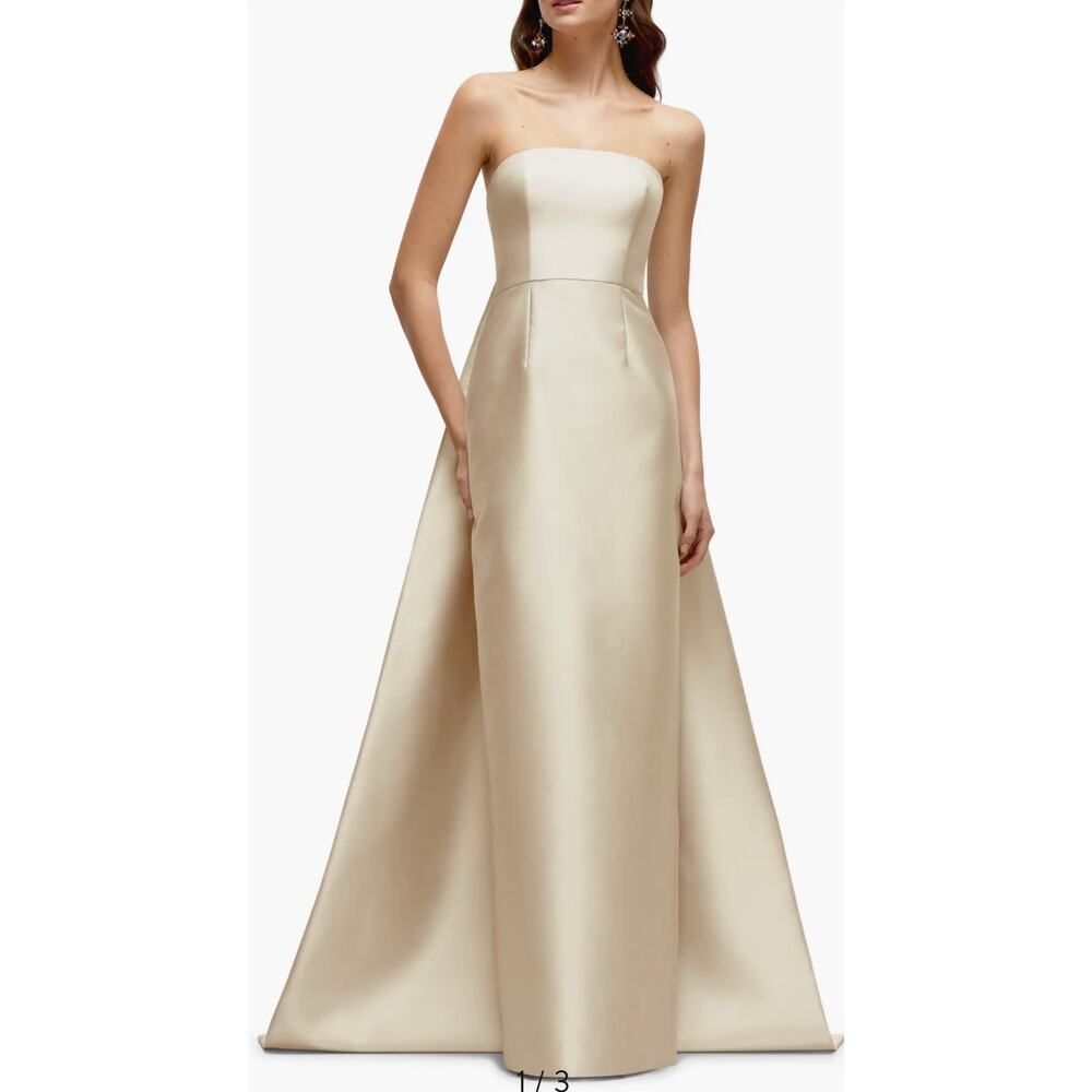 Alfred Sung Champagne Strapless Satin Twill Column Gown size 16 #D876 - Picture 1 of 8